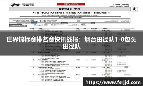 世界锦标赛排名赛快讯战报：烟台田径队1-0包头田径队